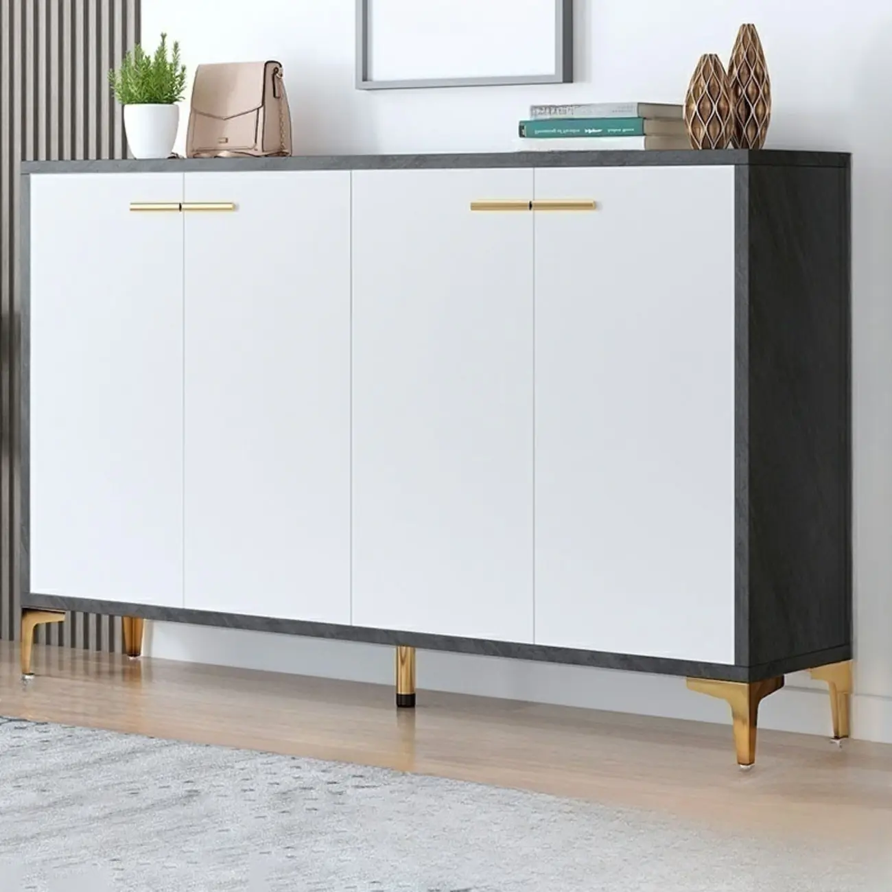 Elegant Grey Wood Hallway Shoe Cabinet with Metal Legs Image - 11 | homeyfad
