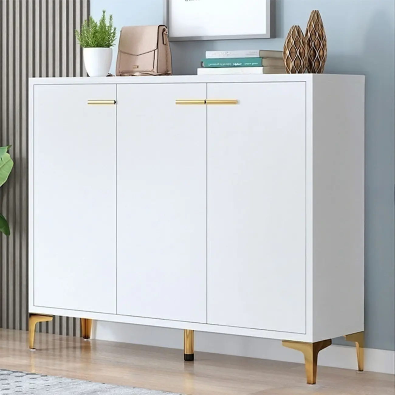 Elegant Grey Wood Hallway Shoe Cabinet with Metal Legs Image - 12 | homeyfad