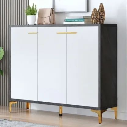 Elegant Grey Wood Hallway Shoe Cabinet with Metal Legs Image - 13