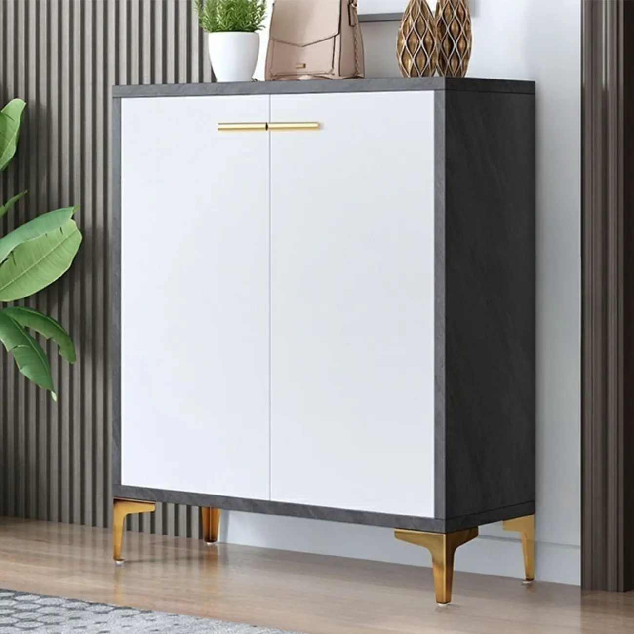 Elegant Grey Wood Hallway Shoe Cabinet with Metal Legs Image - 15 | homeyfad