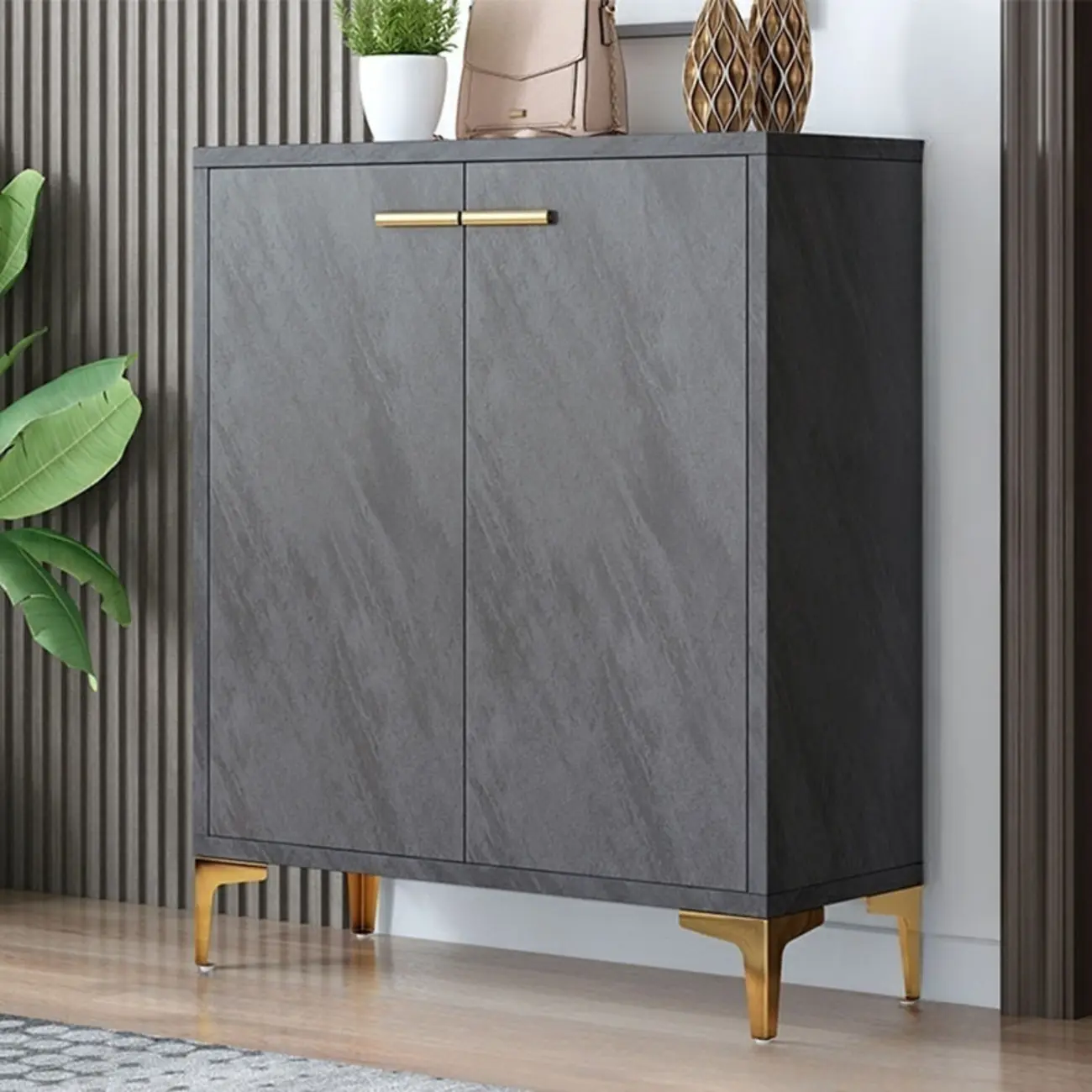 Elegant Grey Wood Hallway Shoe Cabinet with Metal Legs Image - 16 | homeyfad