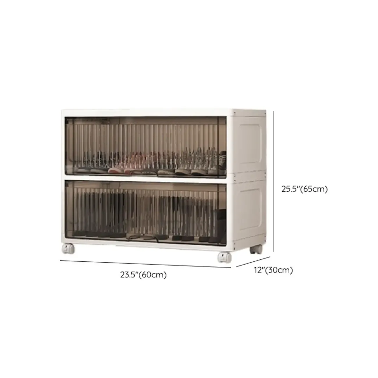 Hallway White Plastic Drop-Front Shoe Cabinet with Casters Image - 30