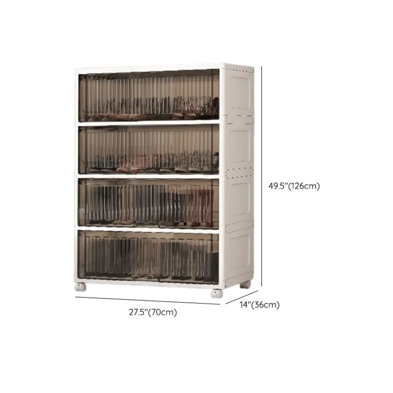 Hallway White Plastic Drop-Front Shoe Cabinet with Casters Image - 31 | homeyfad