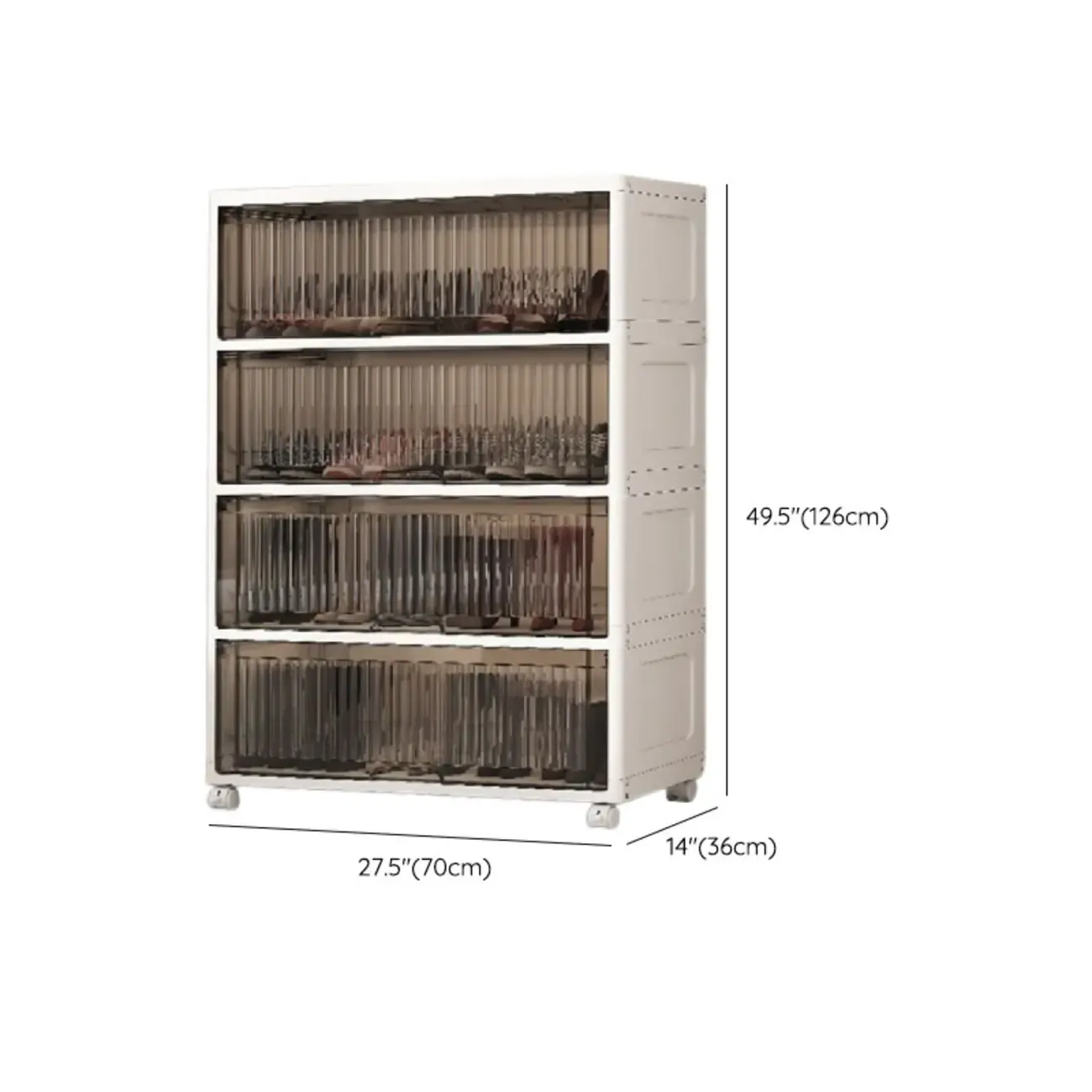 Hallway White Plastic Drop-Front Shoe Cabinet with Casters Image - 31
