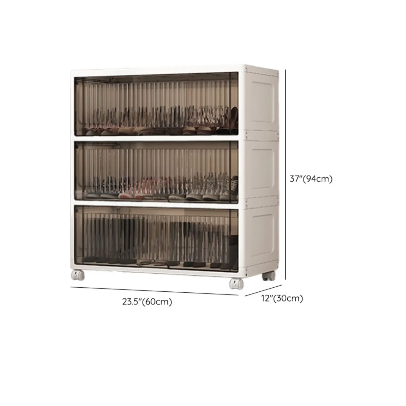 Hallway White Plastic Drop-Front Shoe Cabinet with Casters Image - 32 | homeyfad