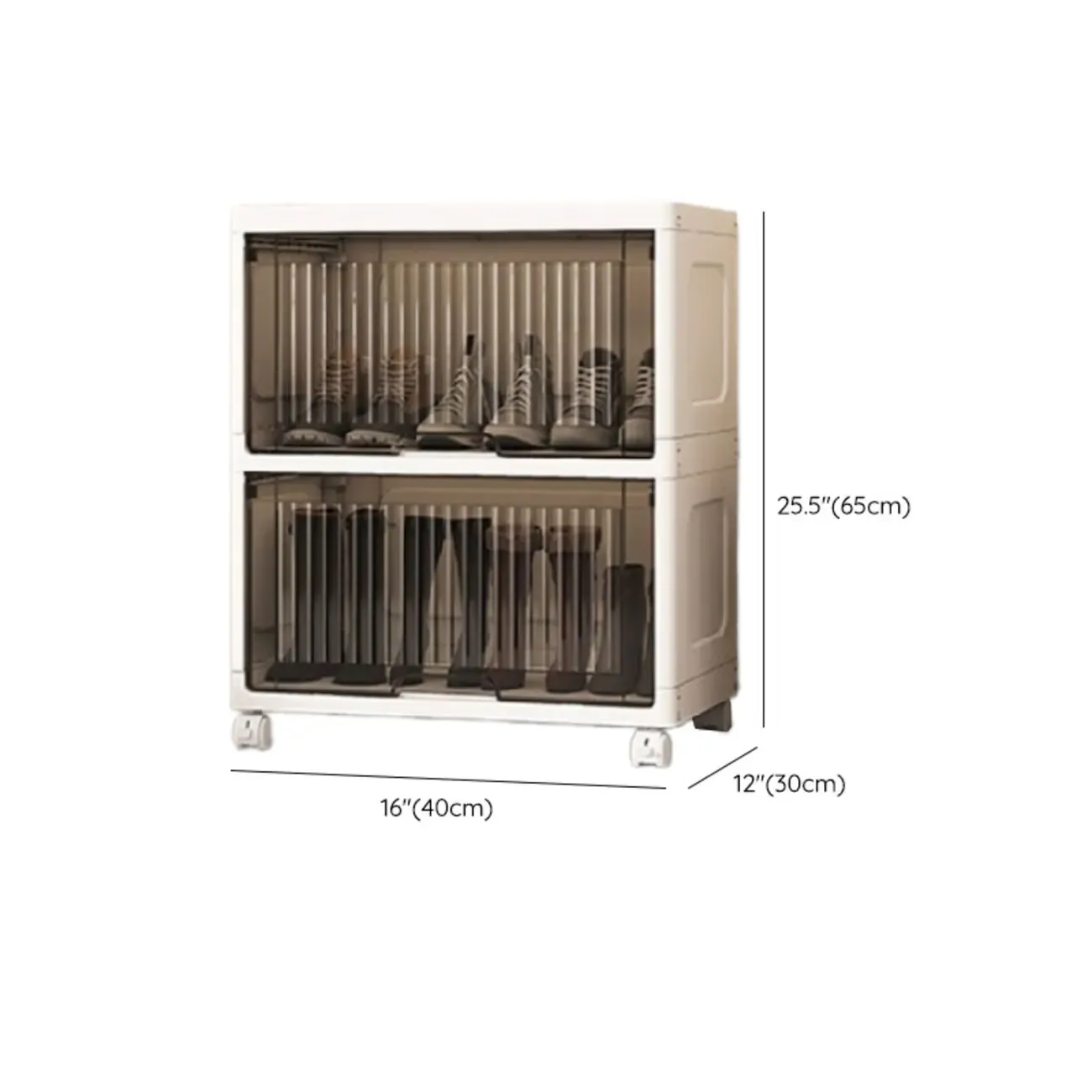 Hallway White Plastic Drop-Front Shoe Cabinet with Casters Image - 36