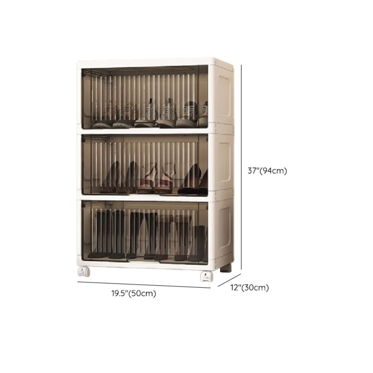 Hallway White Plastic Drop-Front Shoe Cabinet with Casters Image - 37 | homeyfad