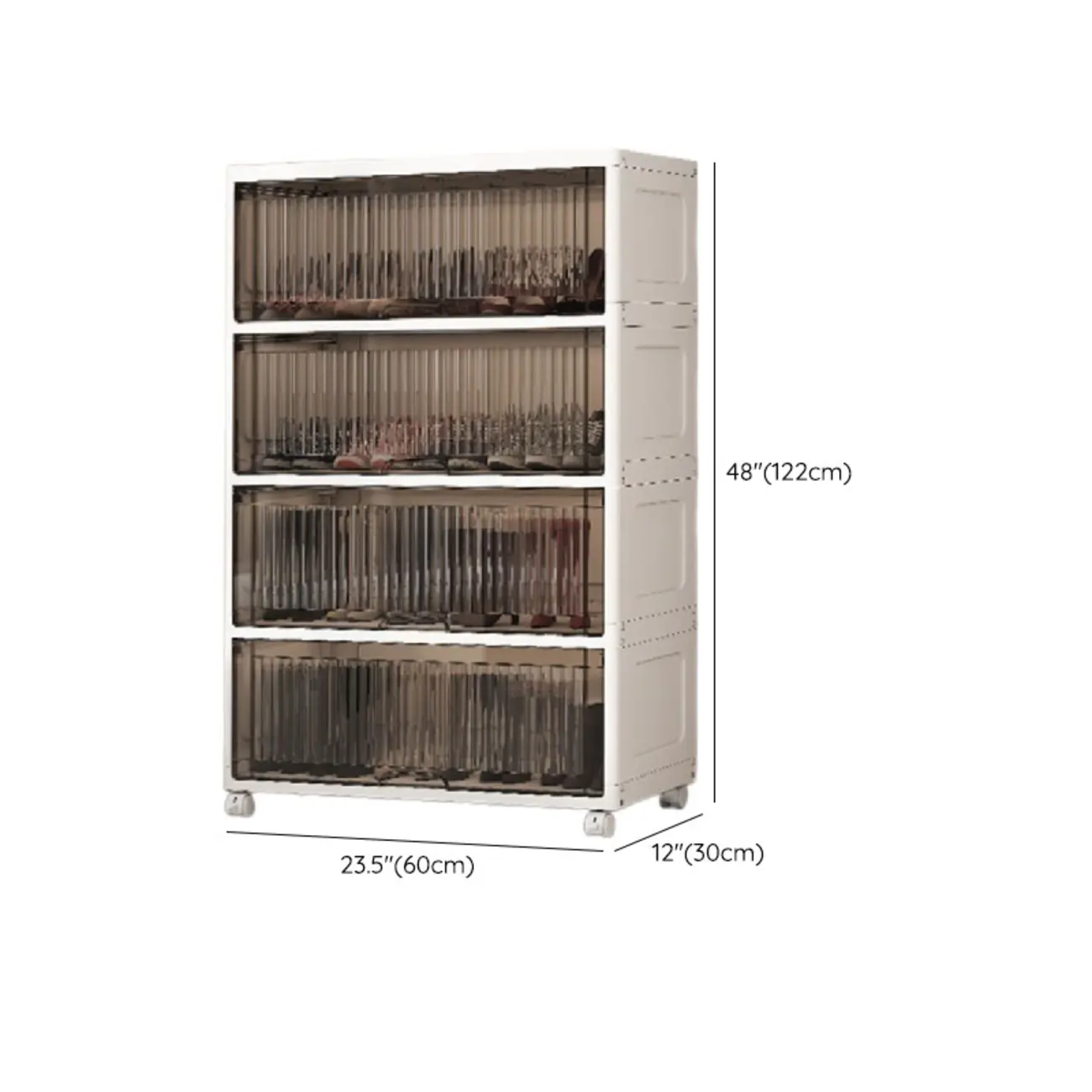 Hallway White Plastic Drop-Front Shoe Cabinet with Casters Image - 39 | homeyfad