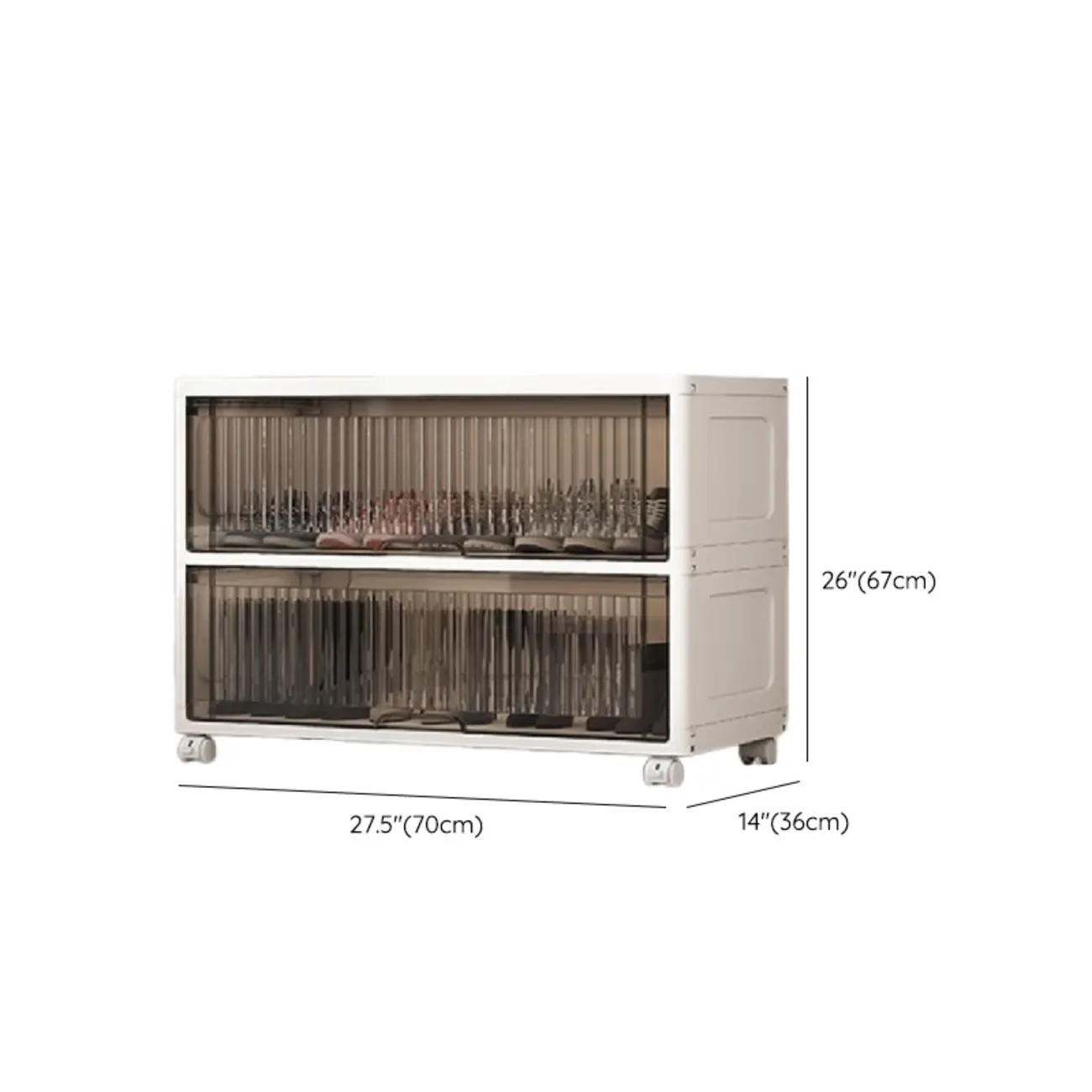 Hallway White Plastic Drop-Front Shoe Cabinet with Casters Image - 40 | homeyfad