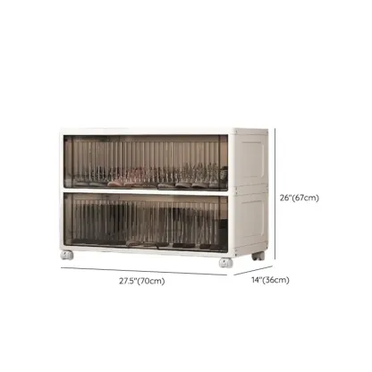 Hallway White Plastic Drop-Front Shoe Cabinet with Casters Image - 40