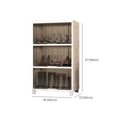 Hallway White Plastic Drop-Front Shoe Cabinet with Casters Image - 43
