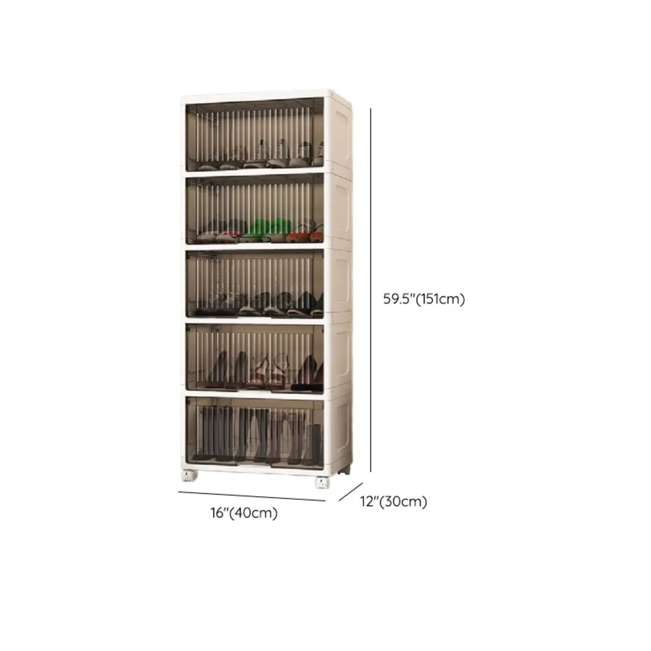 Hallway White Plastic Drop-Front Shoe Cabinet with Casters Image - 44 | homeyfad
