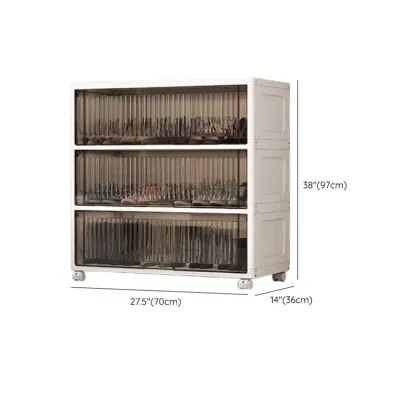 Hallway White Plastic Drop-Front Shoe Cabinet with Casters Image - 46
