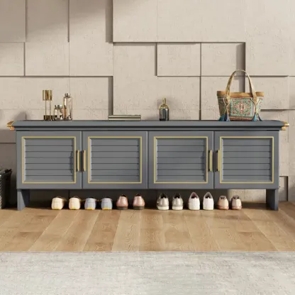 Rustic Grey Metal Shoe Storage Bench for Entryway Image - 1