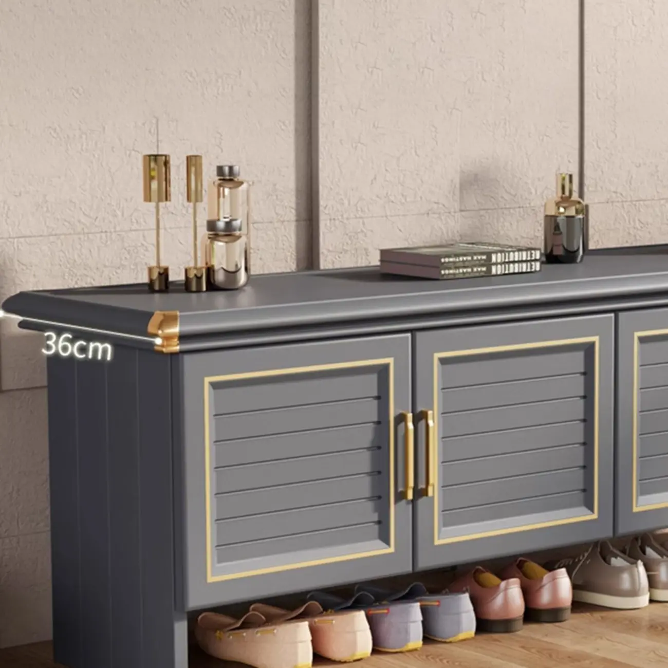 Rustic Grey Metal Shoe Storage Bench for Entryway Image - 7 | homeyfad