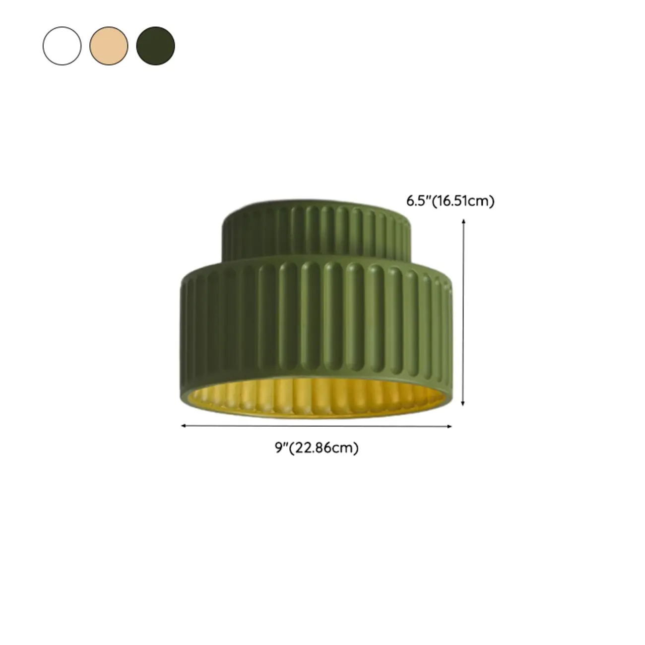 Green Plastic Ribbed Cylinder Flush Mount Ceiling Light #size