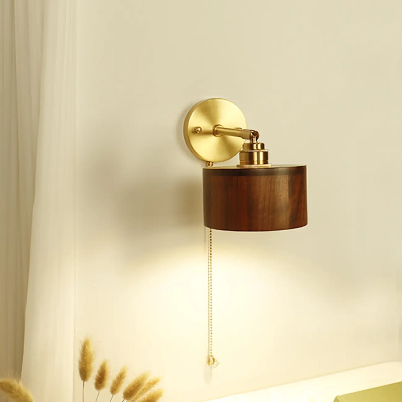 Modern Minimalist Wood Alloy Wall Sconce for Living Room | homeyfad