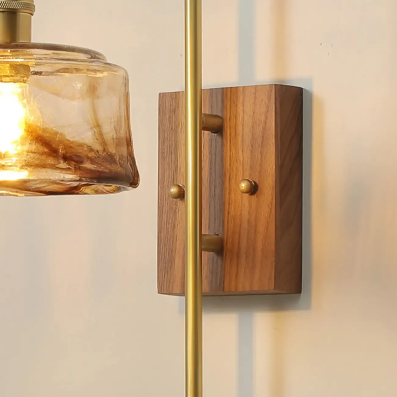 Vintage Geometric Glass Wall Light with Walnut Mount Image - 6