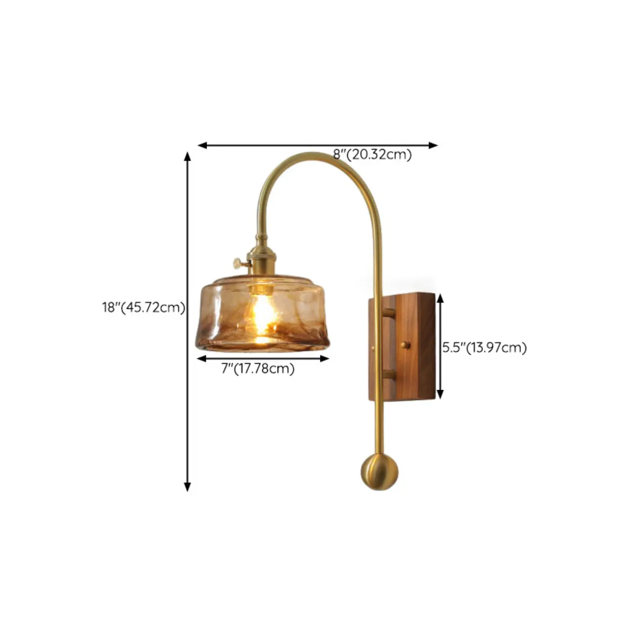 Vintage Geometric Glass Wall Light with Walnut Mount #size | homeyfad
