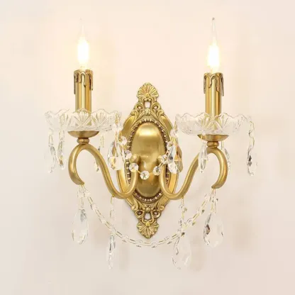 Vintage Crystal Wall Sconce with Gold Finish Image - 1