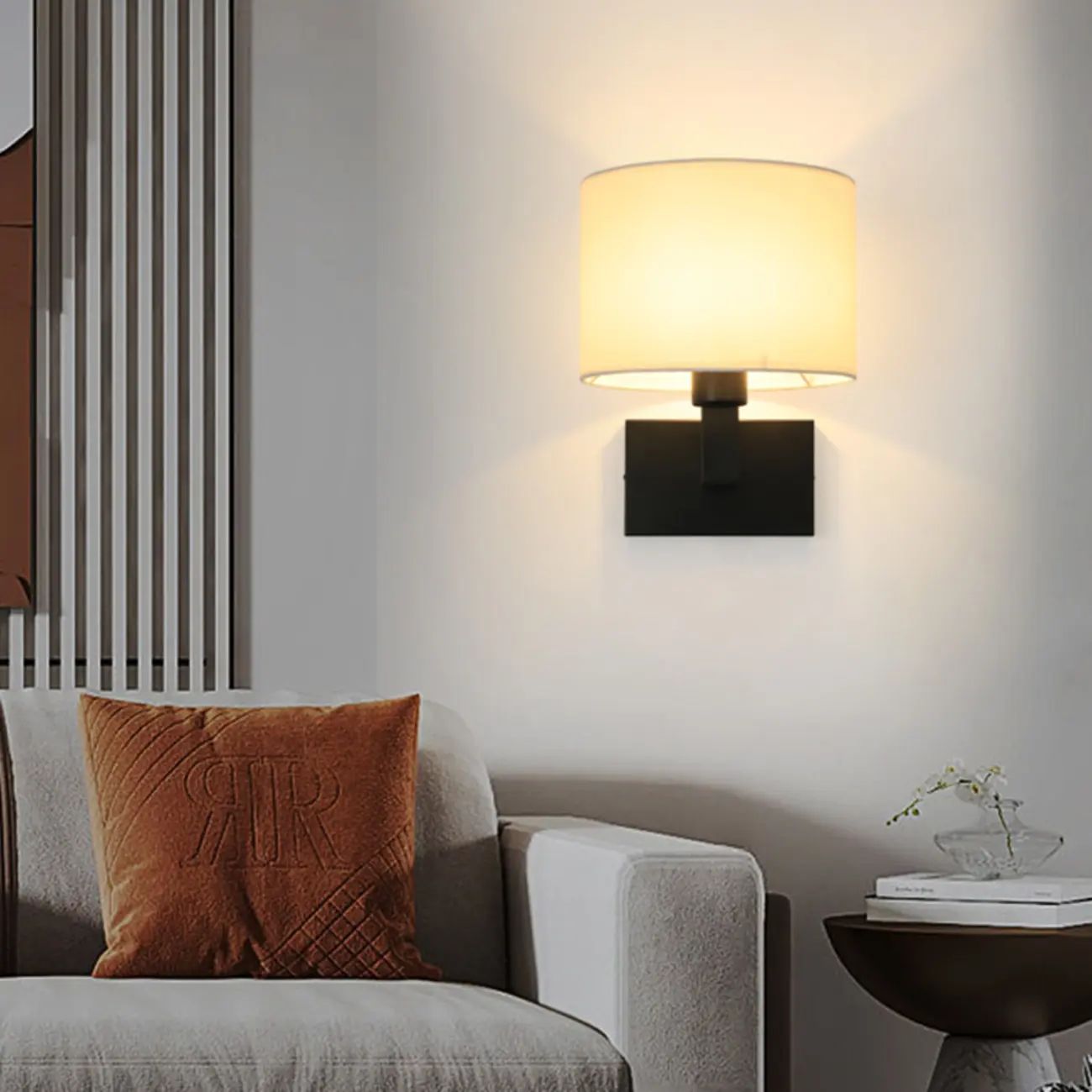Modern Alloy Wall Sconce with Fabric Shade for Bedroom Image - 6 | homeyfad
