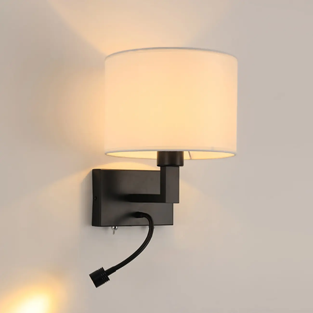Modern Alloy Wall Sconce with Fabric Shade for Bedroom Image - 7 | homeyfad