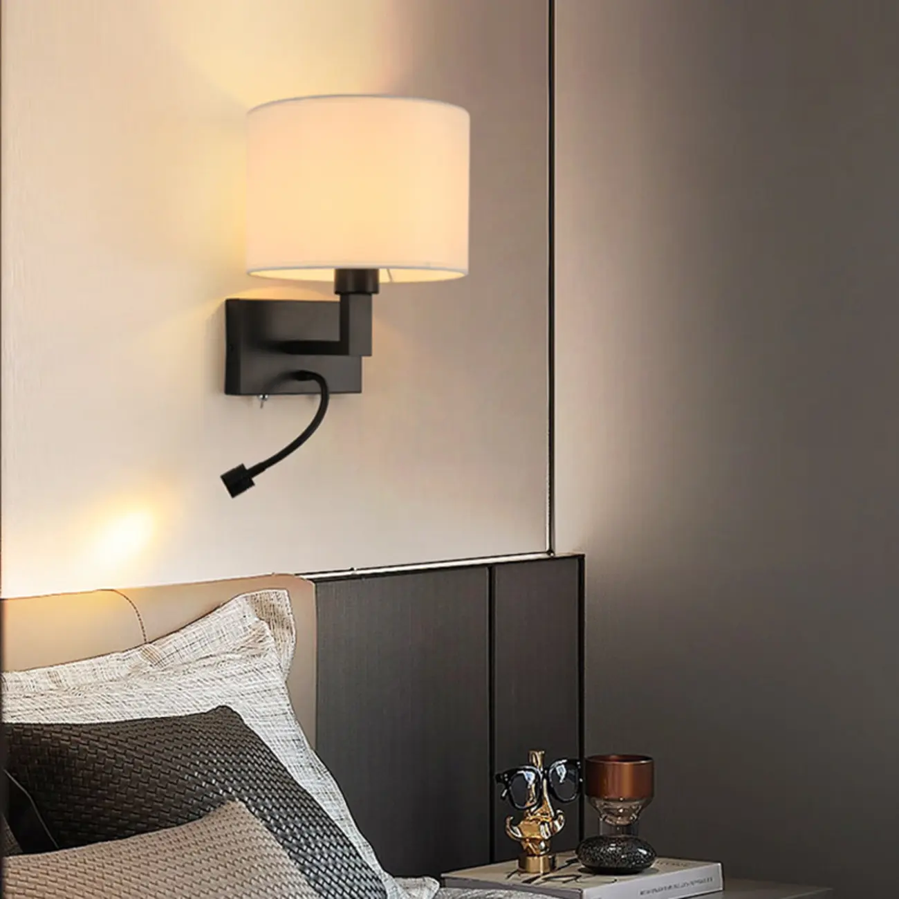 Modern Alloy Wall Sconce with Fabric Shade for Bedroom Image - 1 | homeyfad