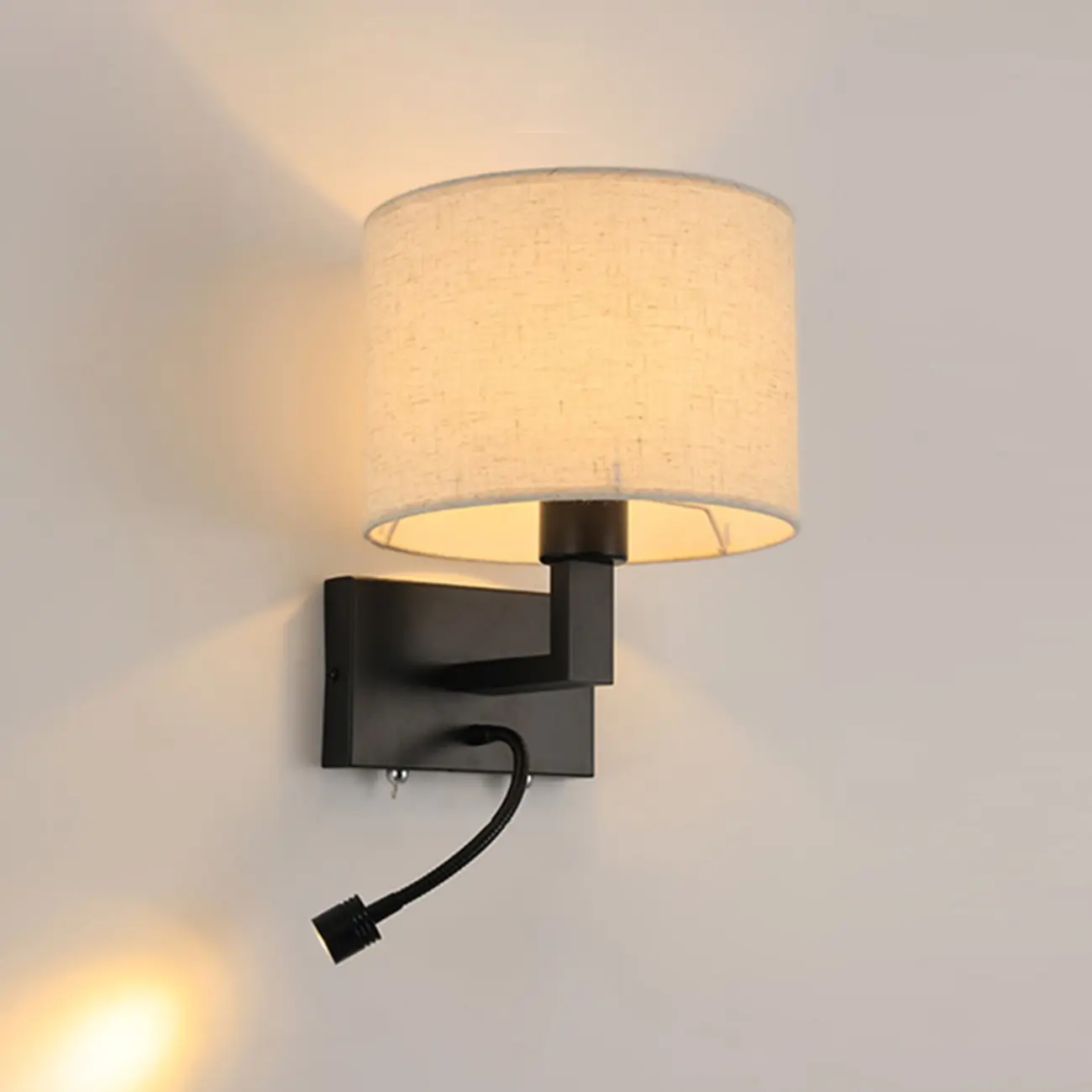 Modern Alloy Wall Sconce with Fabric Shade for Bedroom Image - 2 | homeyfad