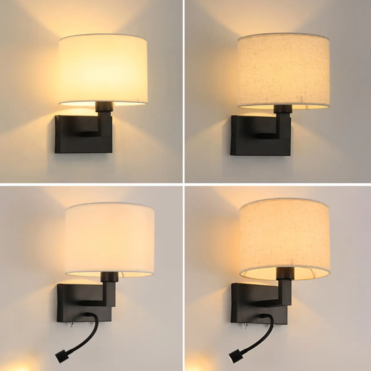 Modern Alloy Wall Sconce with Fabric Shade for Bedroom Image - 11 | homeyfad