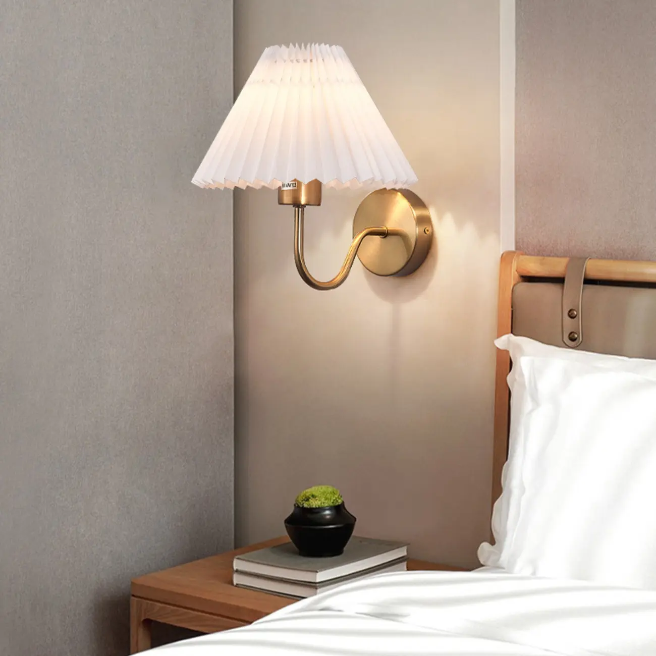 Modern Metal Wall Light with Fabric Shade for Bedroom Image - 5 | homeyfad