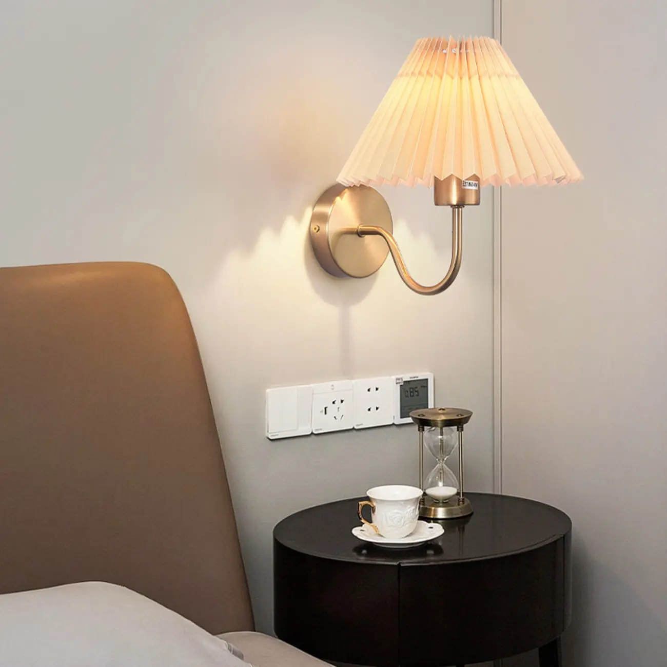 Modern Metal Wall Light with Fabric Shade for Bedroom Image - 1 | homeyfad