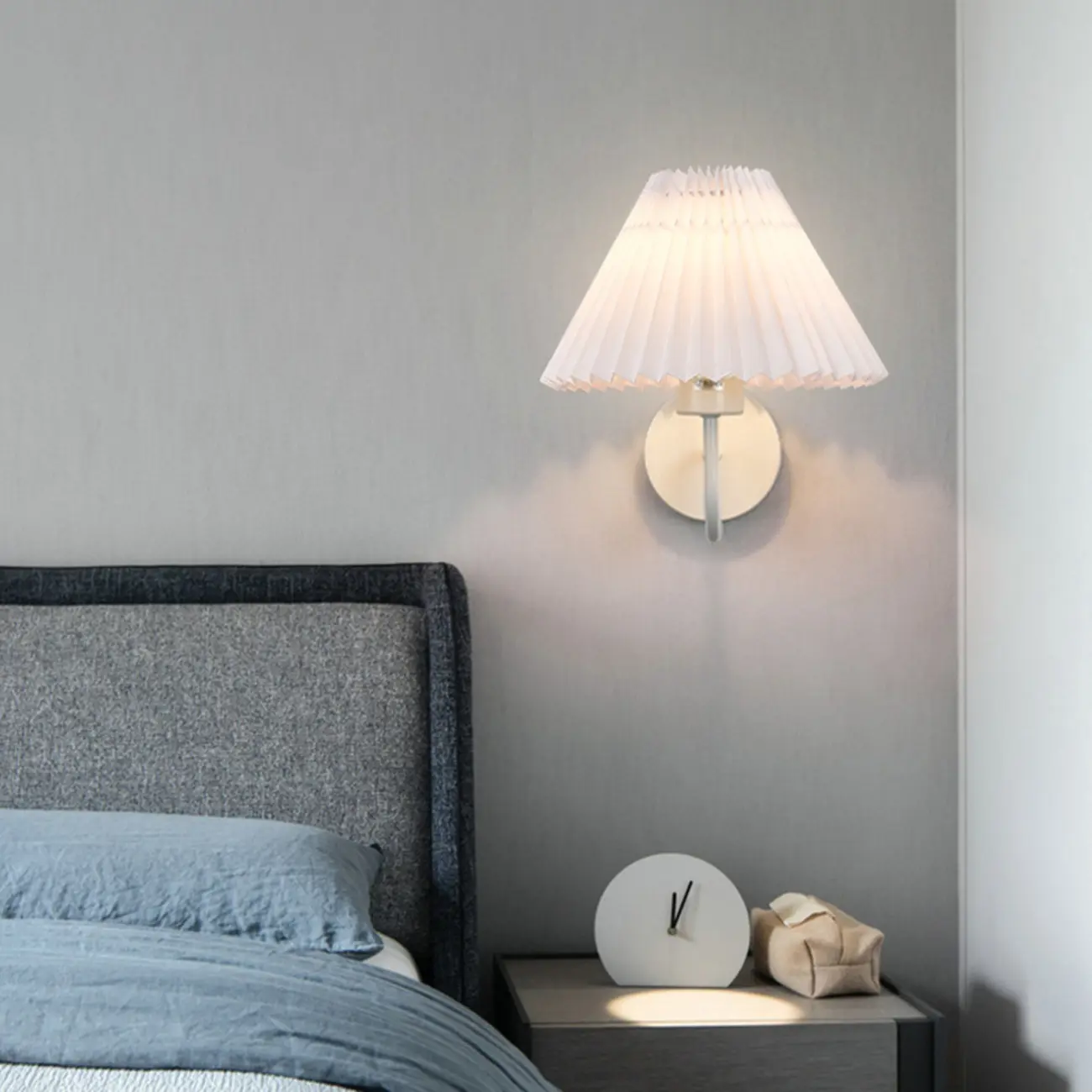 Modern Metal Wall Light with Fabric Shade for Bedroom Image - 6 | homeyfad