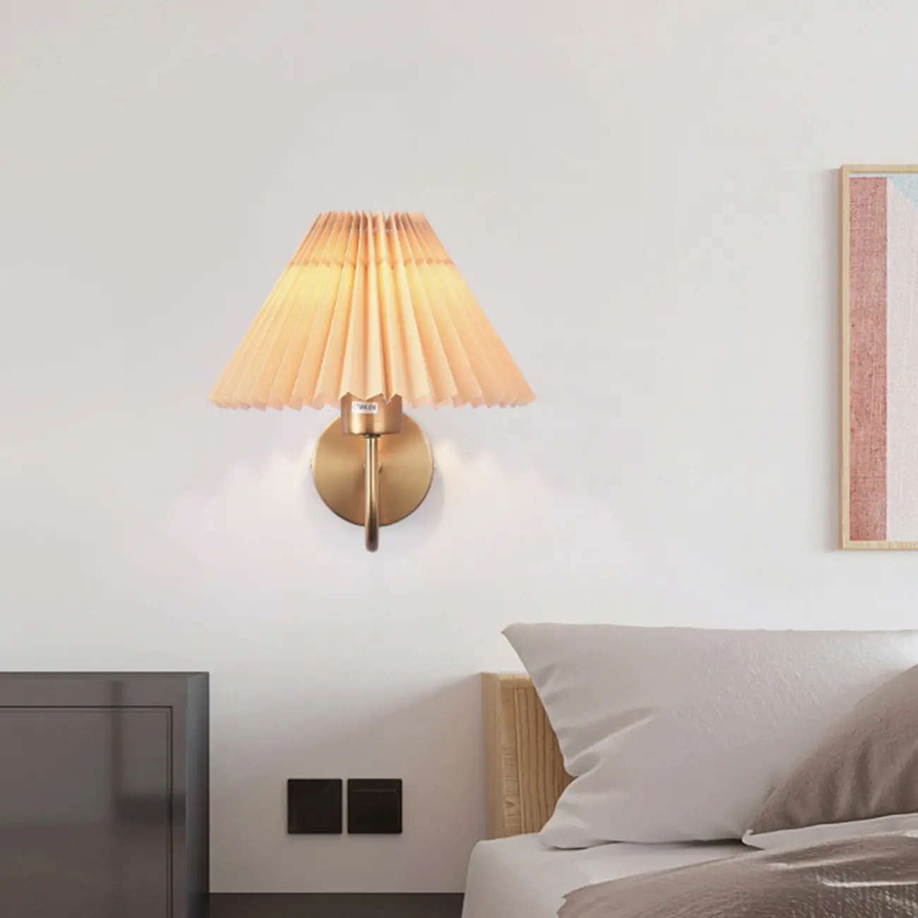 Modern Metal Wall Light with Fabric Shade for Bedroom Image - 8 | homeyfad