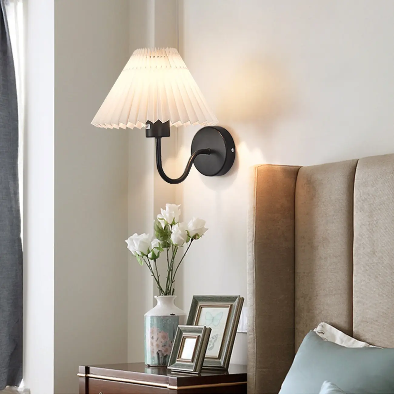 Modern Metal Wall Light with Fabric Shade for Bedroom Image - 19 | homeyfad