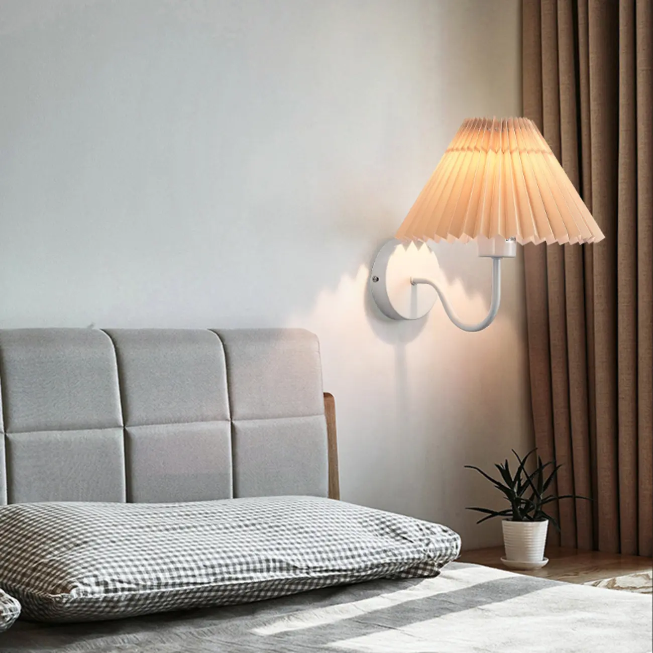 Modern Metal Wall Light with Fabric Shade for Bedroom Image - 20 | homeyfad