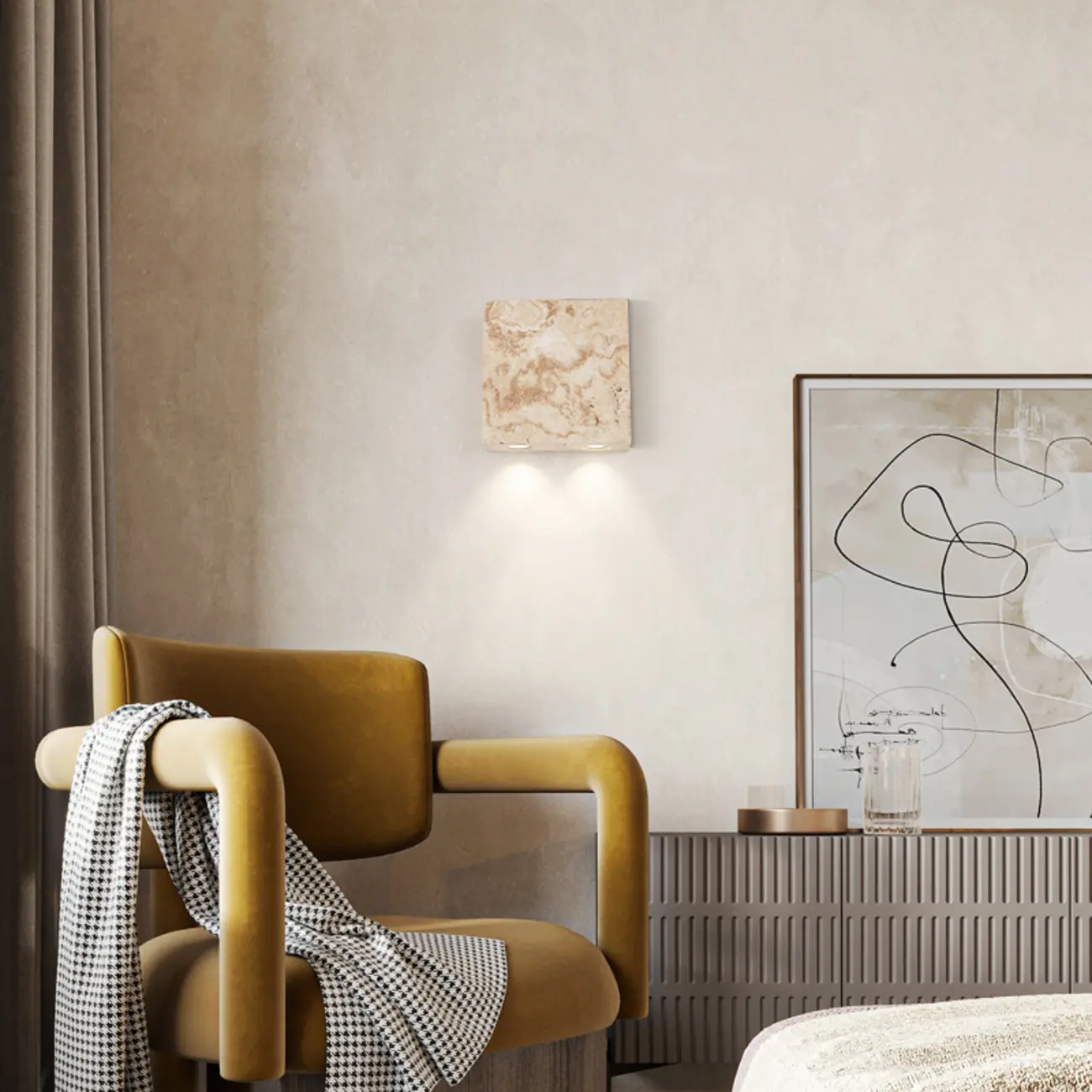 Modern Beige Stone Warm Light Wall Sconce Image - 2 | homeyfad