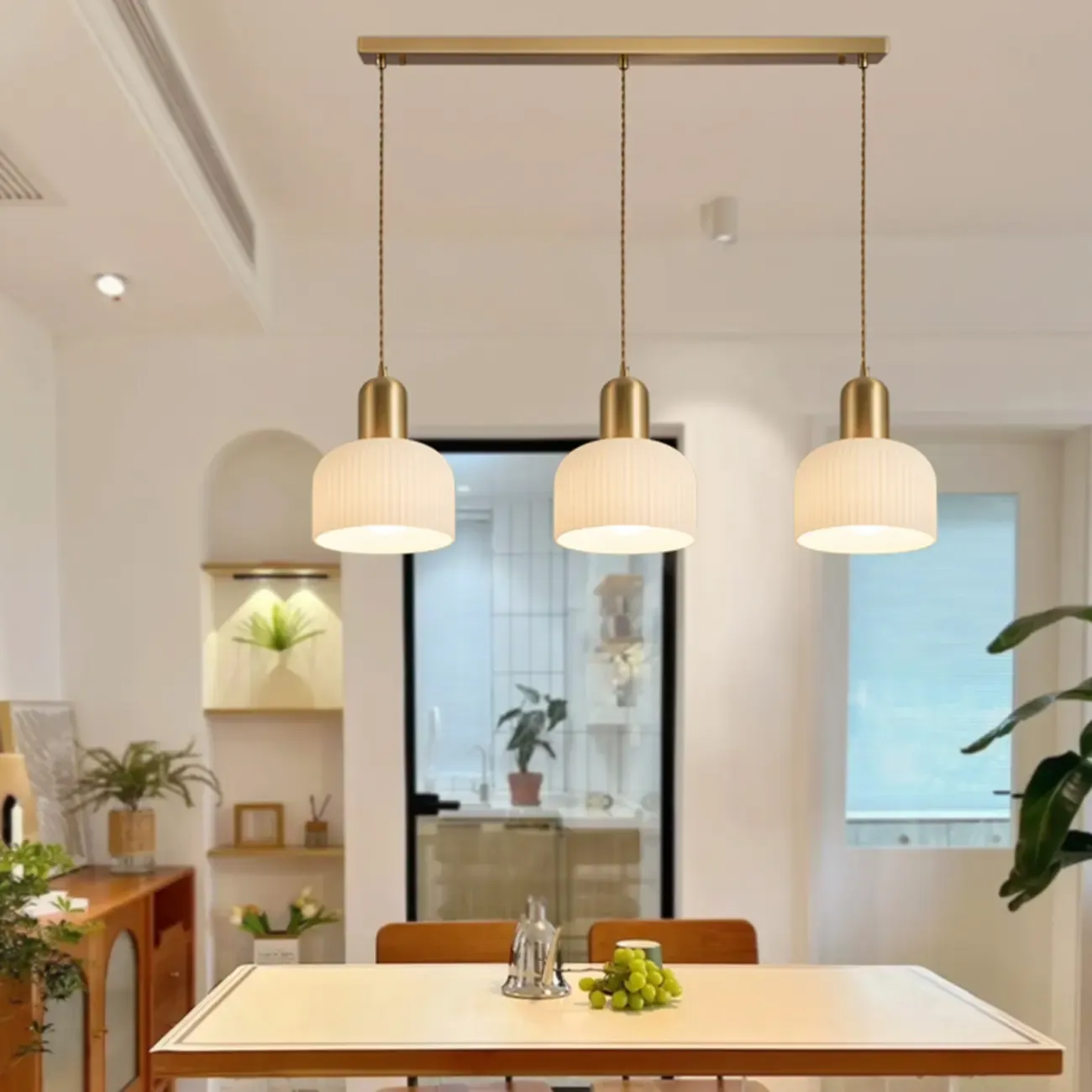 Modern Gold White Cylinder Glass Pendant Light for Kitchen Island Image - 1