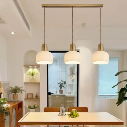 Modern Gold White Cylinder Glass Pendant Light for Kitchen Island Image - 1