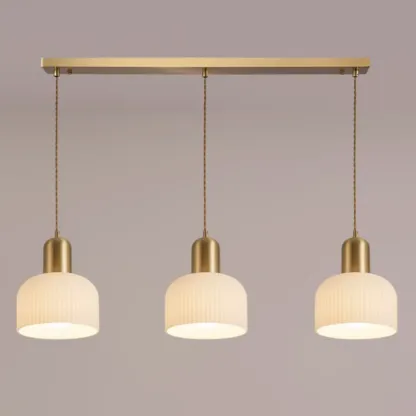 Modern Gold White Cylinder Glass Pendant Light for Kitchen Island Image - 3