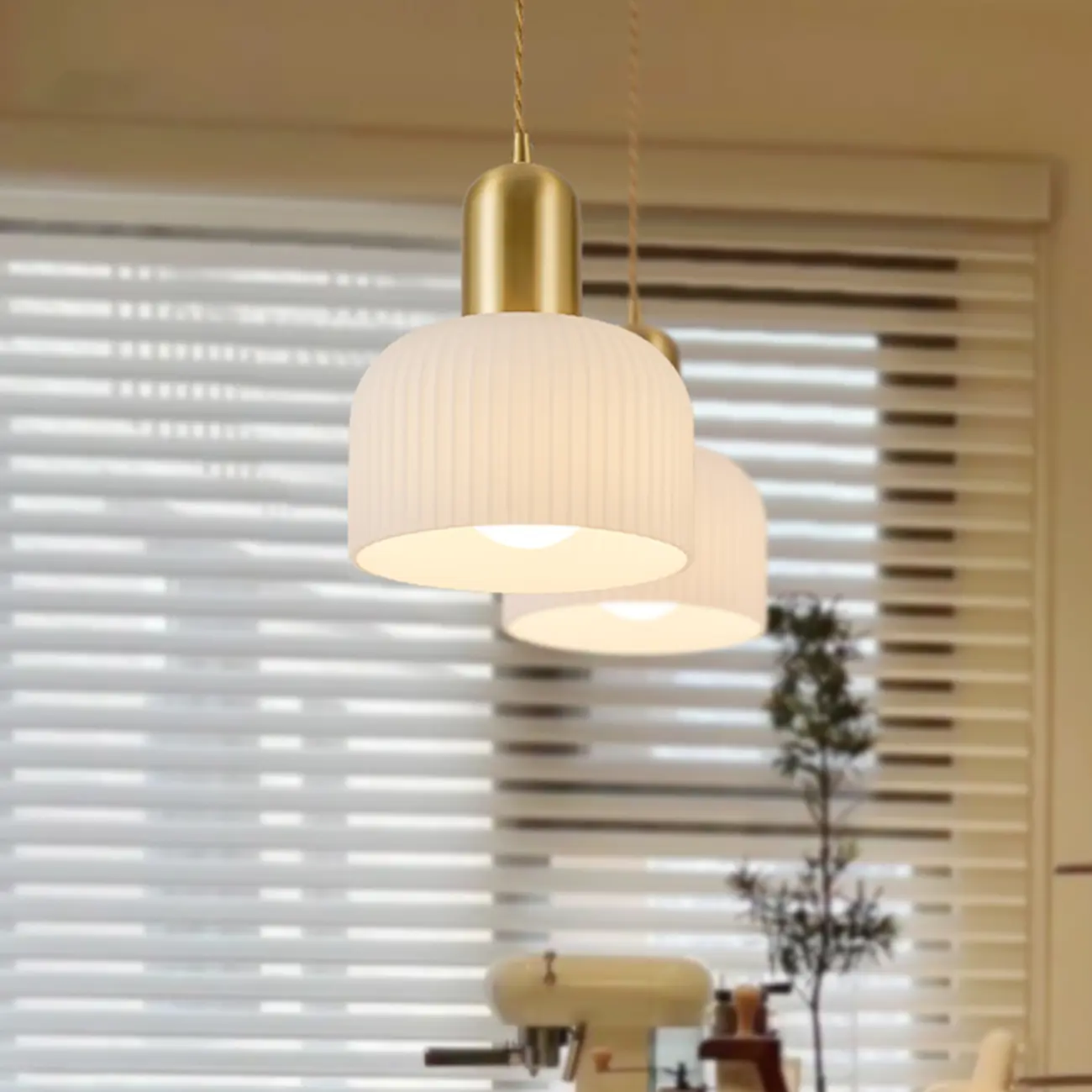 Modern Gold White Cylinder Glass Pendant Light for Kitchen Island Image - 4 | homeyfad