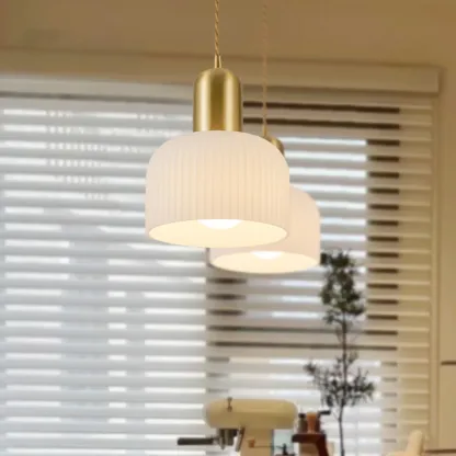 Modern Gold White Cylinder Glass Pendant Light for Kitchen Island Image - 4