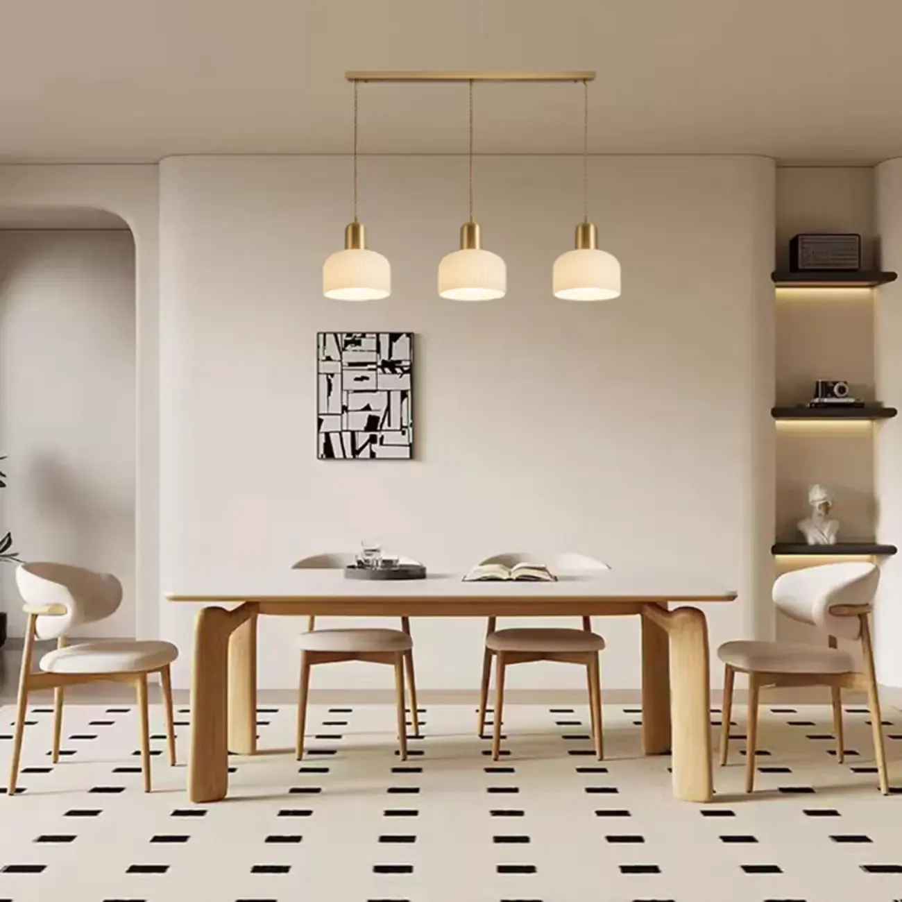 Modern Gold White Cylinder Glass Pendant Light for Kitchen Island Image - 5