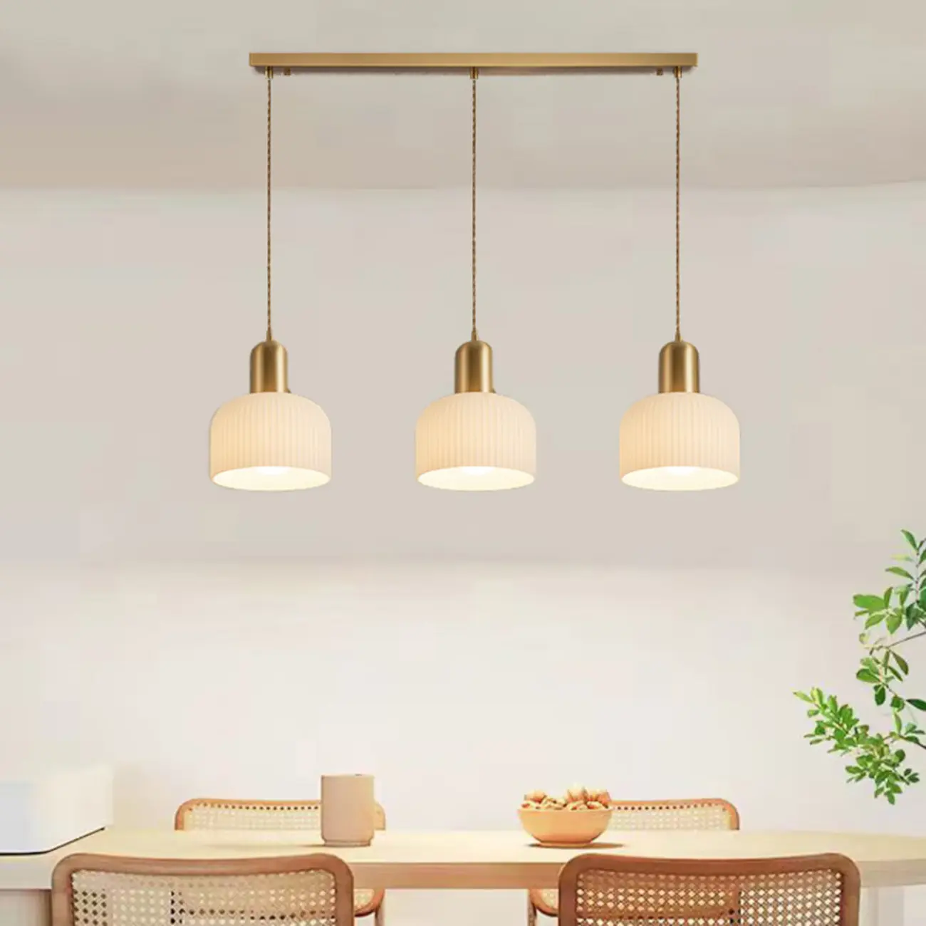 Modern Gold White Cylinder Glass Pendant Light for Kitchen Island Image - 6 | homeyfad