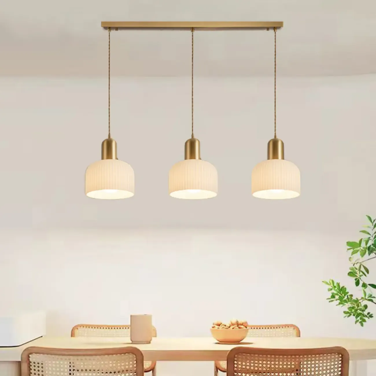 Modern Gold White Cylinder Glass Pendant Light for Kitchen Island Image - 6