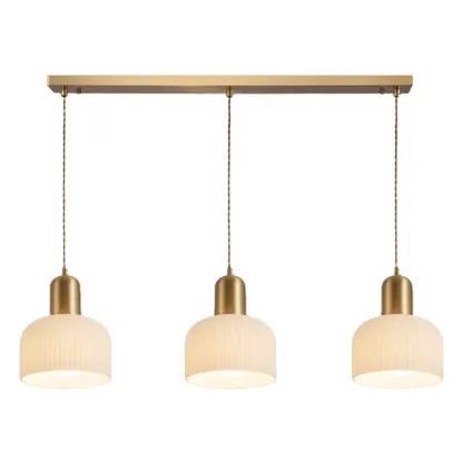 Modern Gold White Cylinder Glass Pendant Light for Kitchen Island Image - 7