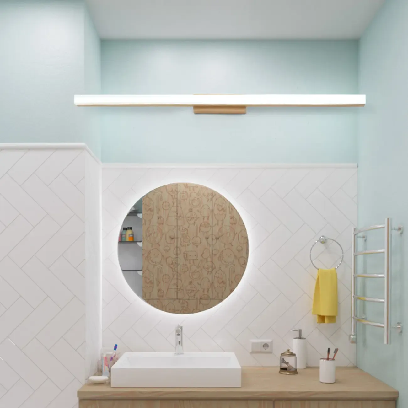 Elegant Wooden Vanity Light with Acrylic Shade for Bathroom Image - 1
