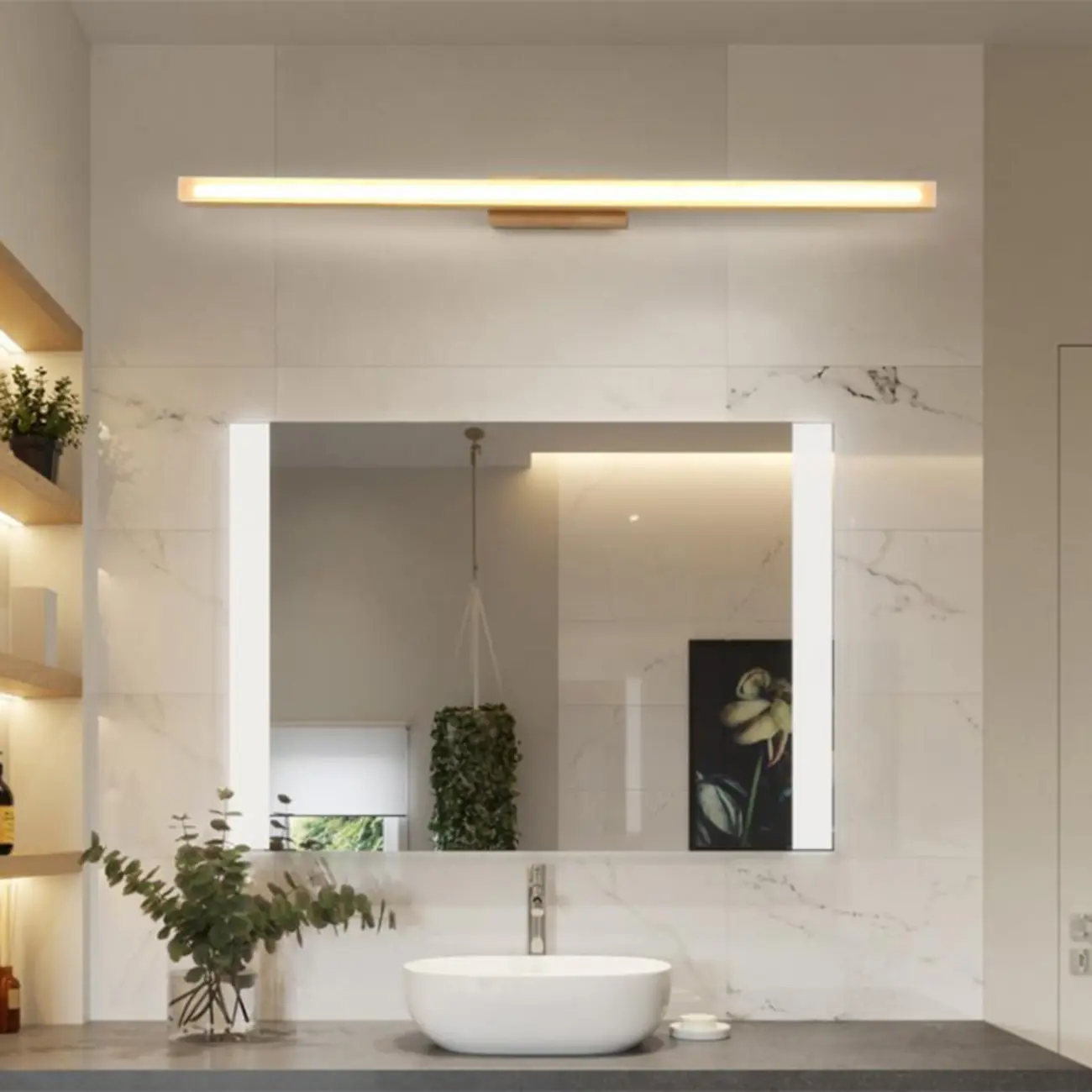 Elegant Wooden Vanity Light with Acrylic Shade for Bathroom Image - 2 | homeyfad