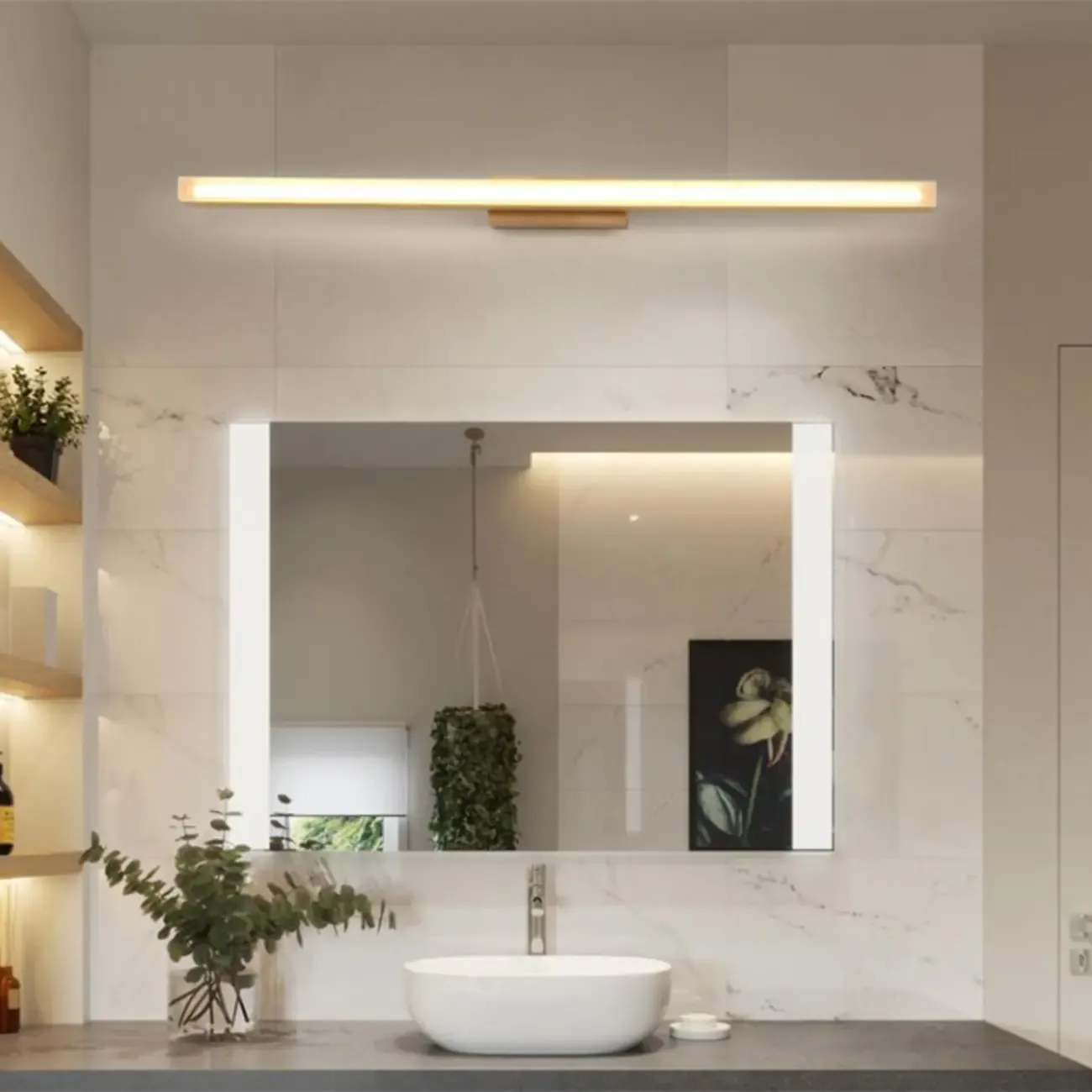 Elegant Wooden Vanity Light with Acrylic Shade for Bathroom Image - 2