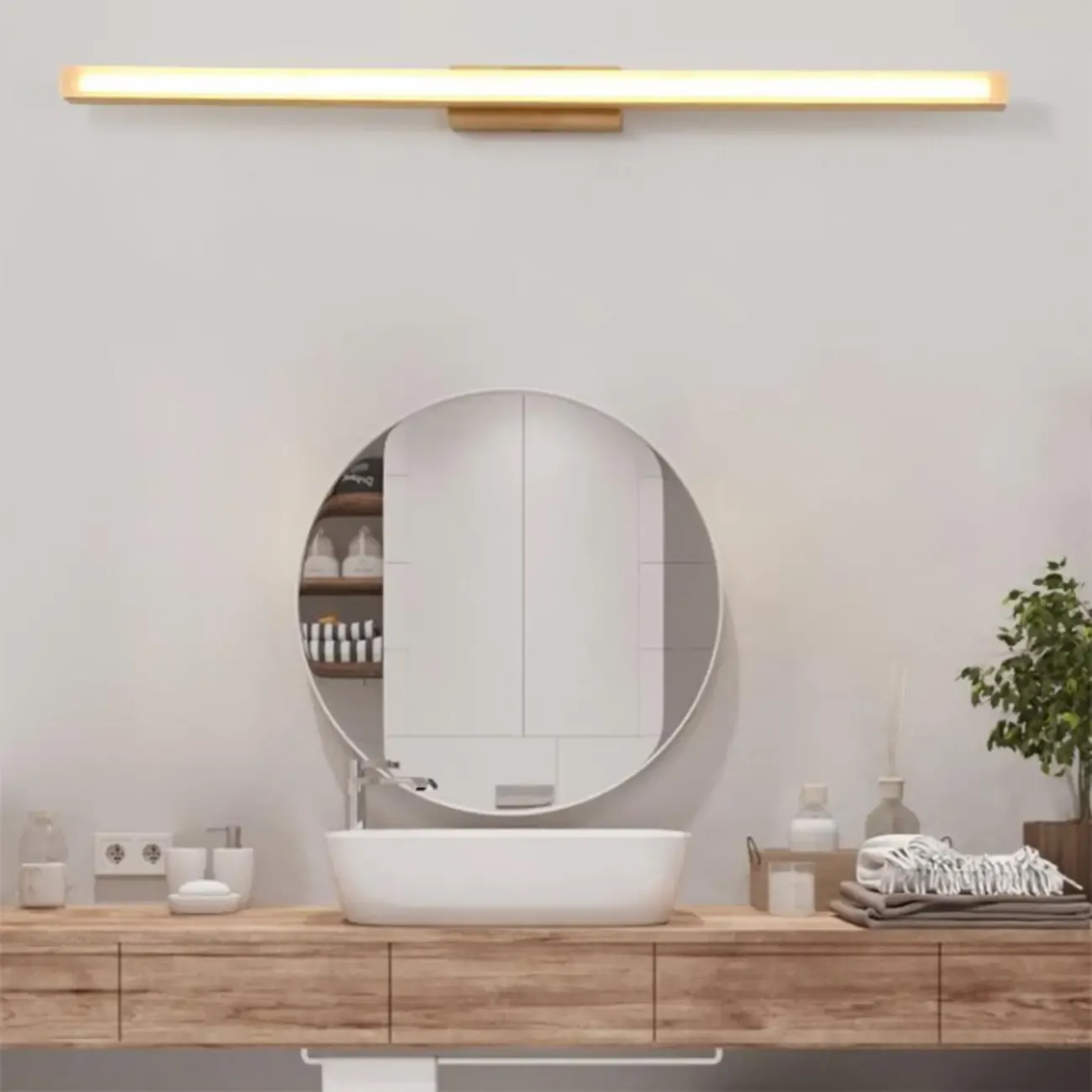 Elegant Wooden Vanity Light with Acrylic Shade for Bathroom Image - 3