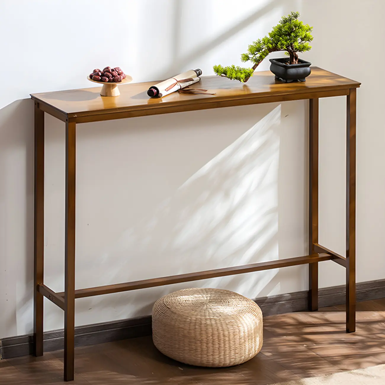 Modern Natural Finish Wooden Fixed Top Footrest Bar Tables Image - 3 | homeyfad